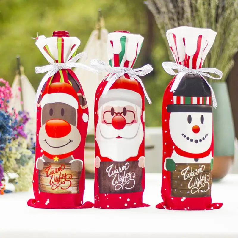 

LINMAN 1 piece Home Dinner Party Table Decors Wine Cover Christmas home party Decorations Snowman Gift Xmas Party