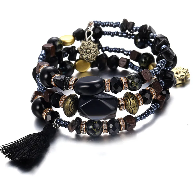 ##BUY Bohemian Woman Boho Multilayer Beads Charm Bracelets for Women Vintage Resin Stone Bangles Pulseras Ethnic Wristband Jewelry S3