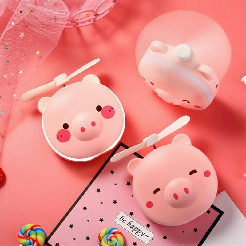 

1pc Portable LED Fill Light Mirror Pocket Fan USB Charging Mini Pink Pig Handheld Fan Gift Lovely Cute New Hot Sale