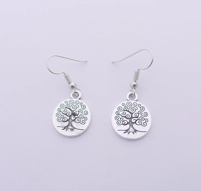 

Best lady Cheap Statement round tree earrings silver fish hook Antique Silver dangle earring Men/Women popular alloy Jewelry