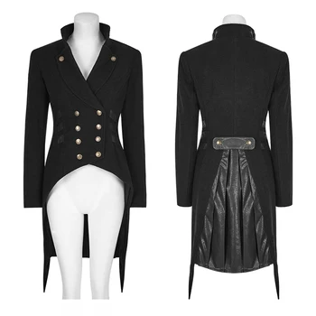 

PUNK RAVE Women Punk Military Uniform Jacket Gothic Black Tailcoat Steampunk Swallow Tail Worsted Jacket Evening Party Jacket