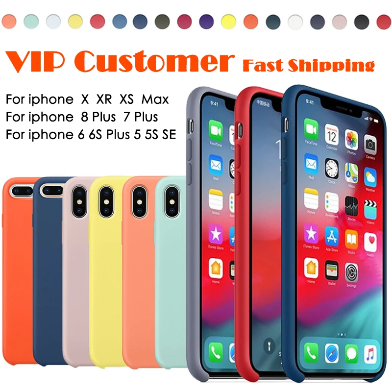 

Fast Shipping High quality Silicone LOGO Case For iPhone 7 8 6 6S Plus 5 5S SE Case For iPhone X XS Max XR 11 Pro Cover With Box
