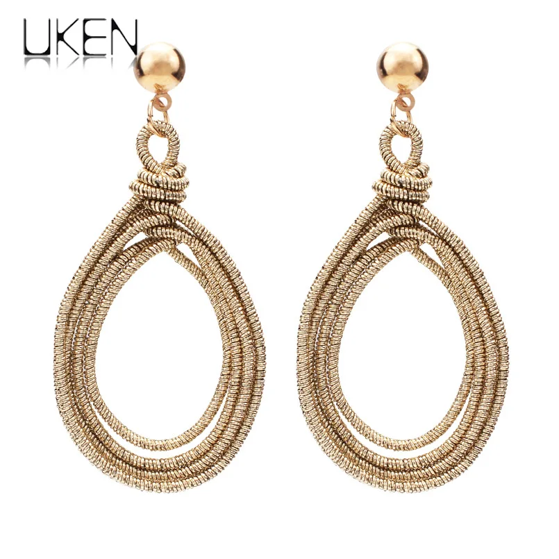 

Simple Metal Spiral Water Droplets Earring For Women Bohemia Circular Statement Big Earring Accessories Jewelry Gift UKEN