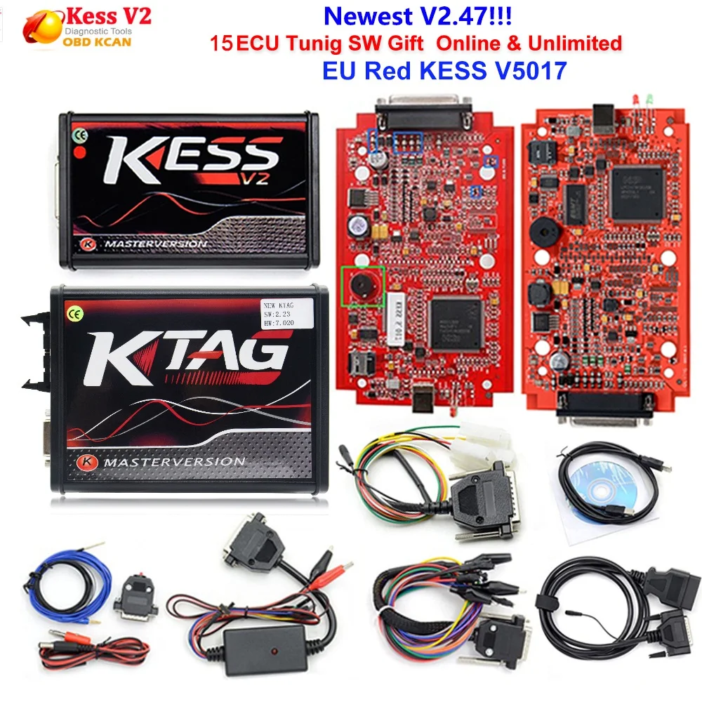 Онлайн Красный ЕС Версия KESS V5.017 V2.47 без жетонов лимит Kess Master HW 5,017 Kess V2 OBD2 менеджер тюнинговый комплект 5017 ECU программист