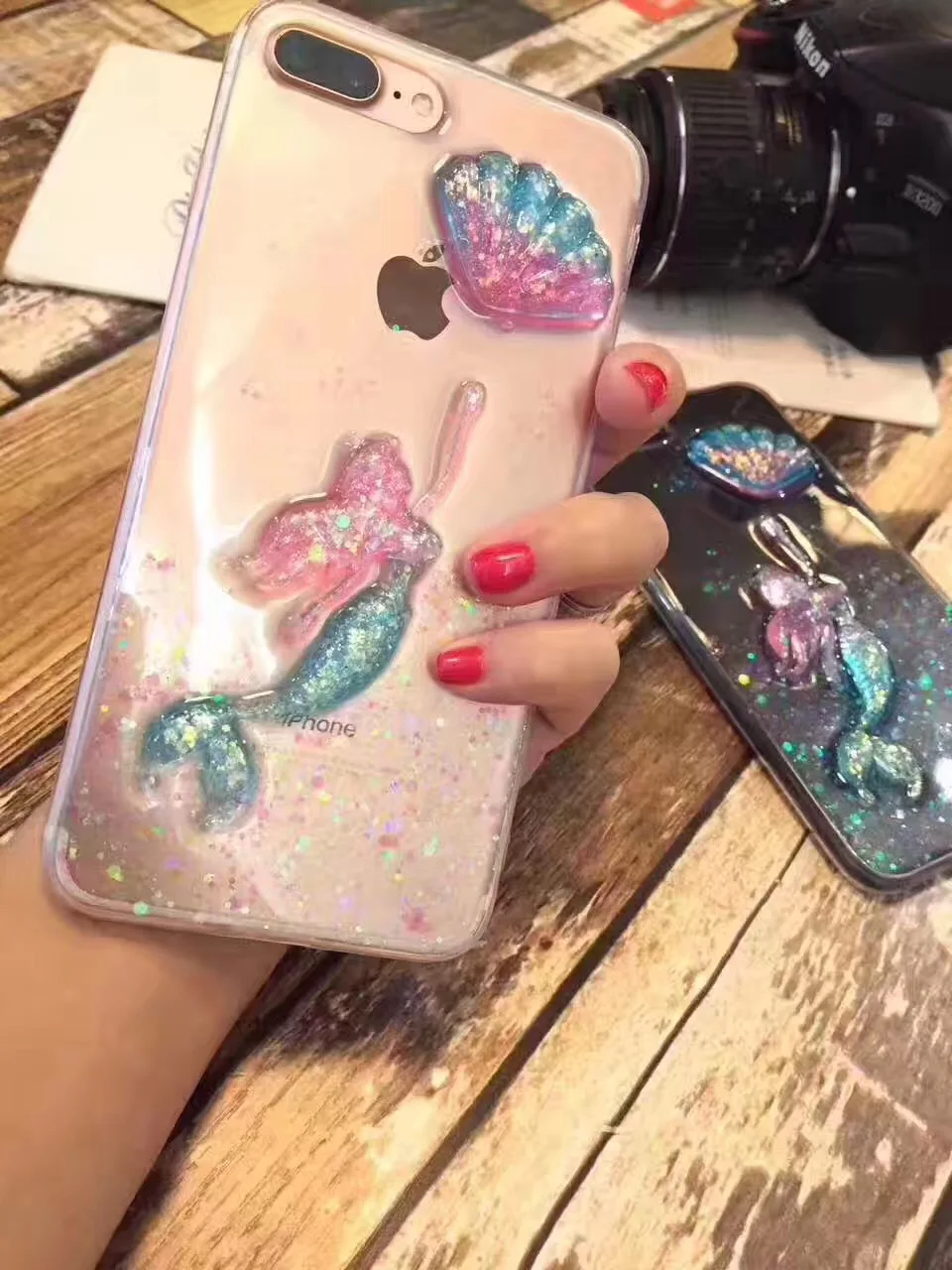 Korea Japan Super Beautiful Mermaid Shell Shape Drop Glue Shimmering Powder TPU Case Cover For Iphone6 6S 7 6Plus 7Plus |