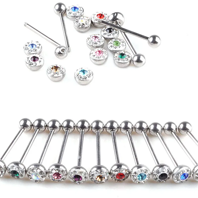1pc Stainless Steel Crystal Ball Stud Tongue Rings Navel Belly Button