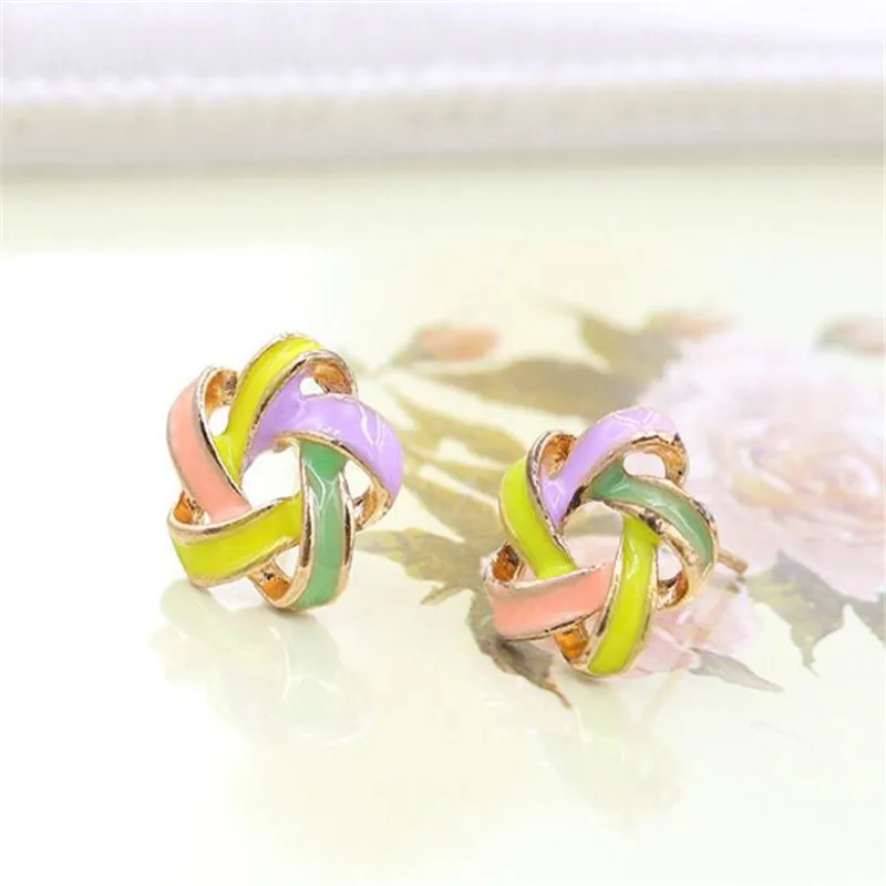 

Popular small Novel Earrings Jewelry Color Stripe Twist Windmill Flower Cross Charm Stud Earrings For Women Jewelry Accessories