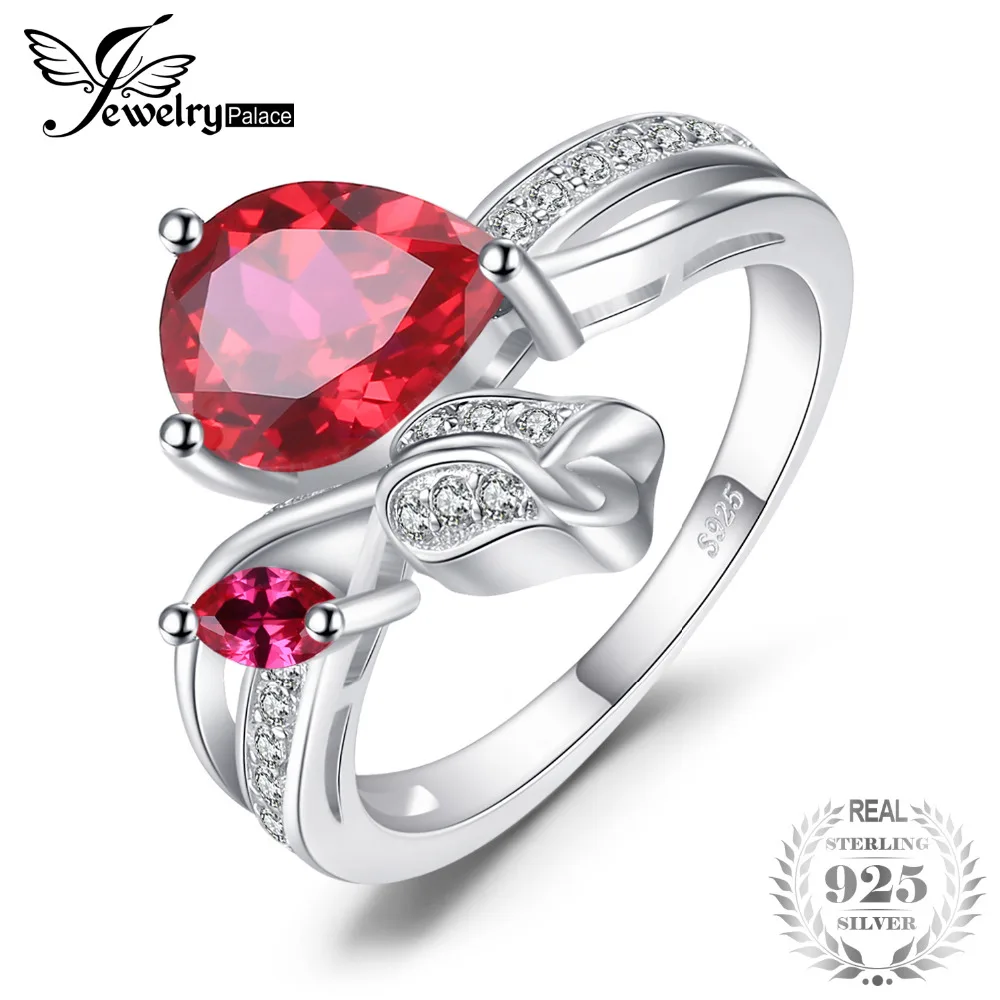 JewelryPalace Flower Rose 2.6ct Created Red Ruby Love Promise Ring 925
