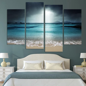 

Canvas Painting Cuadros Decoracion 4 Panel Wall Art Home Decoration Painting Canvas Prints Pictures Sea With Beach (unframed)