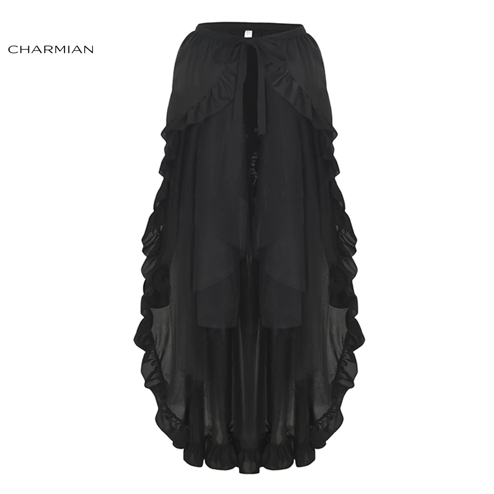 

Charmian Women's Plus Size Retro Gothic Multi-layered Mesh and Ruffle Asymmetrical Hemline Open Silhouette Tiered Skirt