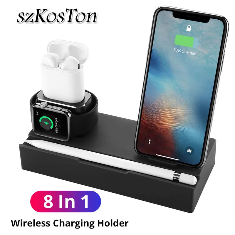 8 in 1 QI Wireless Fast Charger Pad For iPhone X Xs XR 8 Plus Samsung USB Charging Dock Holder Stand For Apple Watch AirPods Pen 8 in 1 QI Wireless Fast Charger Pad For iPhone X Xs XR 8 Plus Samsung USB Charging Dock Holder Stand For Apple Watch AirPods Pen
