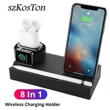 8 в 1 QI Беспроводная быстрая зарядная панель для iPhone X Xs XR 8 7 6 6s Plus samsung usb зарядная док-станция держатель Подставка для Apple Watch Pen