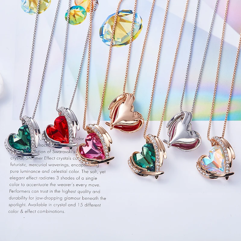 CDE кулон ожерелье украшено кристаллами от Swarovski Красное сердце серебряный цвет