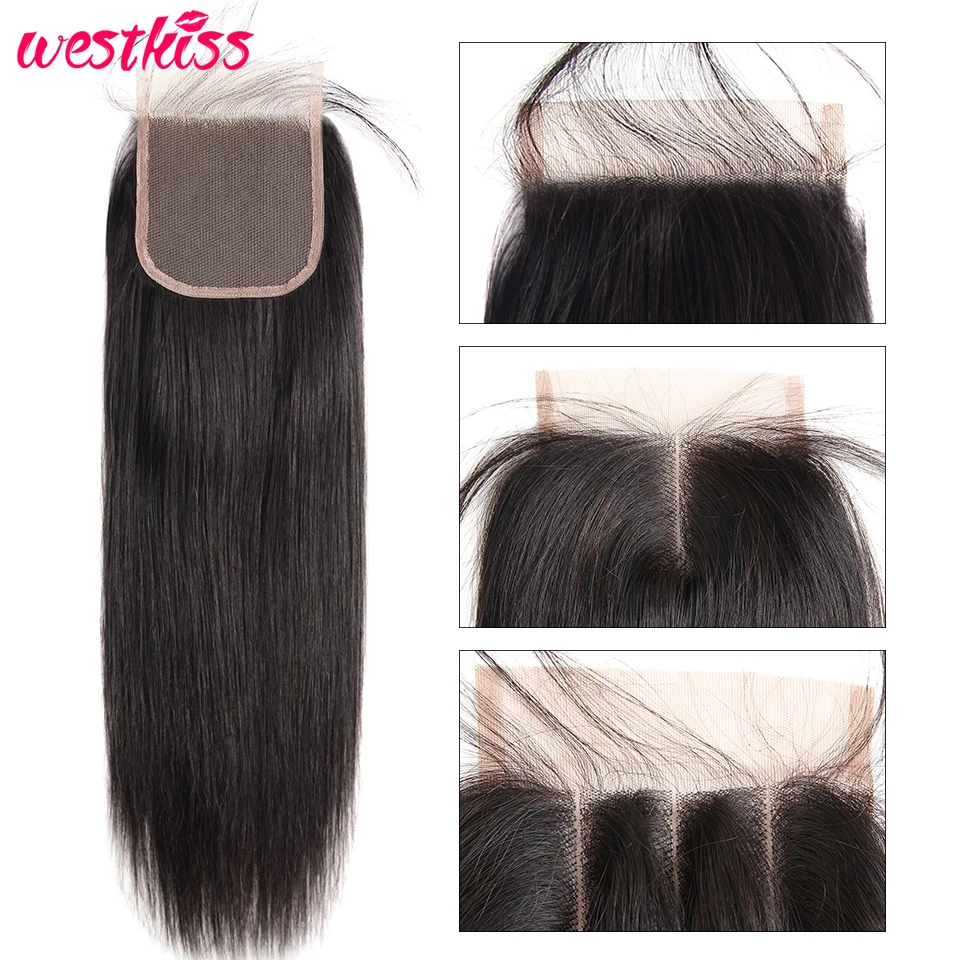 

West Kiss 100% Human Hair Lace Closure 4X4 Free Part Peruvian Straight Hair Closure 130% Density Remy Hair Free Shipping