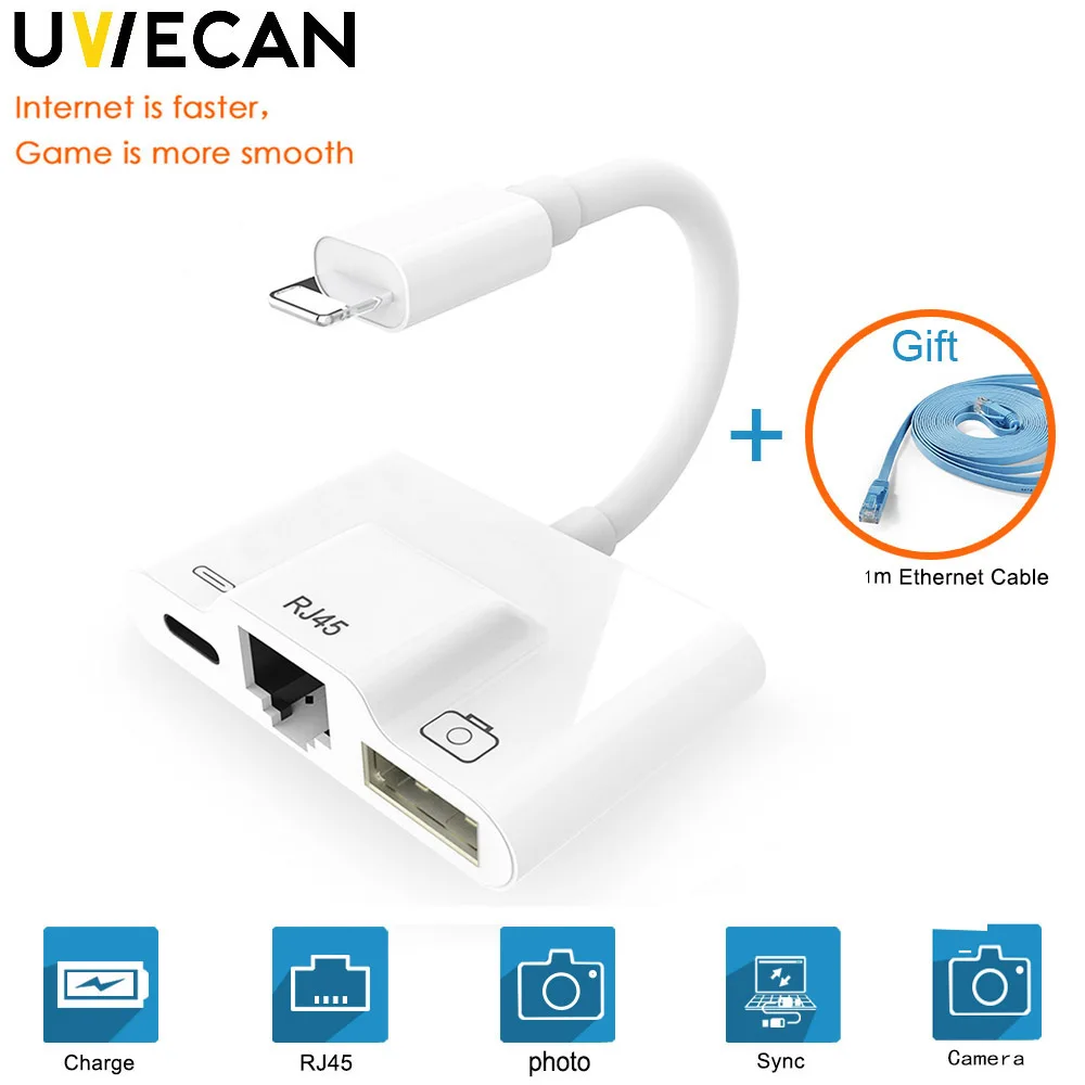 New For Lightning To RJ45 LAN Wired Network Adapter For iPhone/iPad All Series With USB