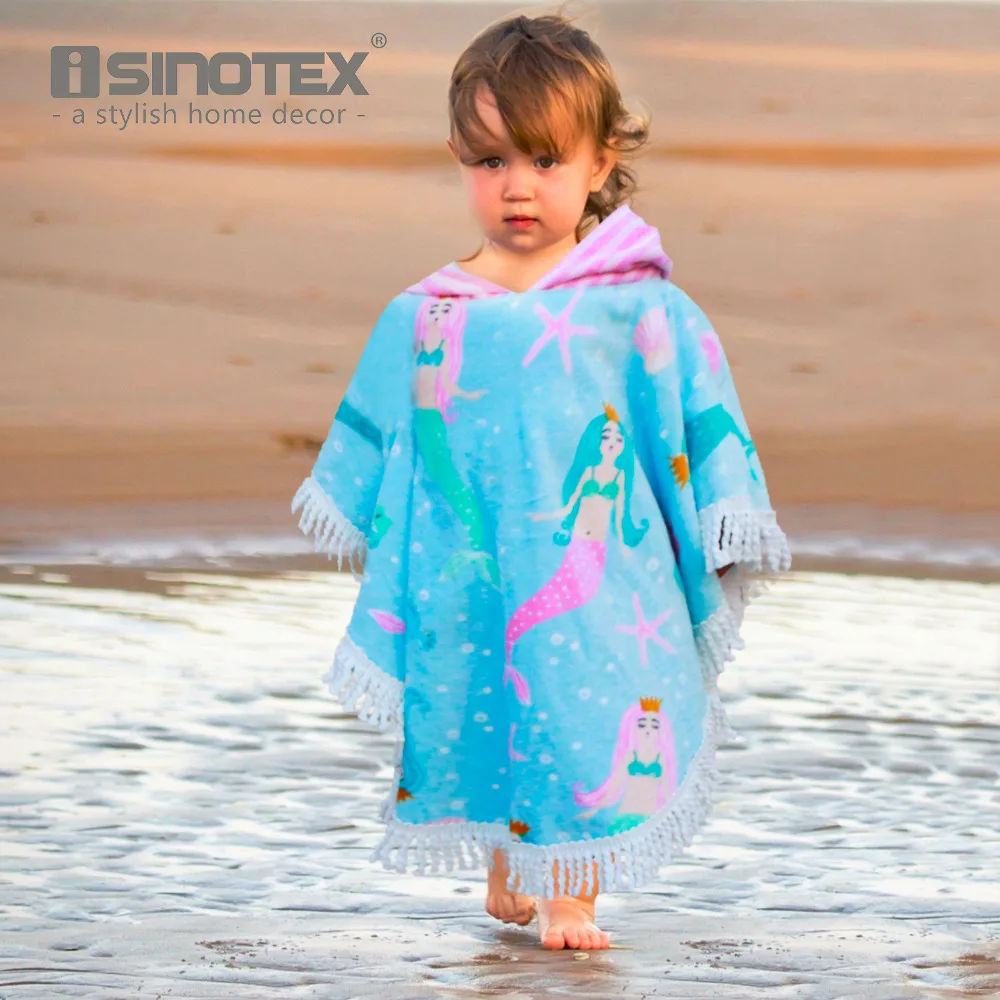 90x120cm Hooded Towels Hoodie 100 Cotton Printed Mermaids Children's