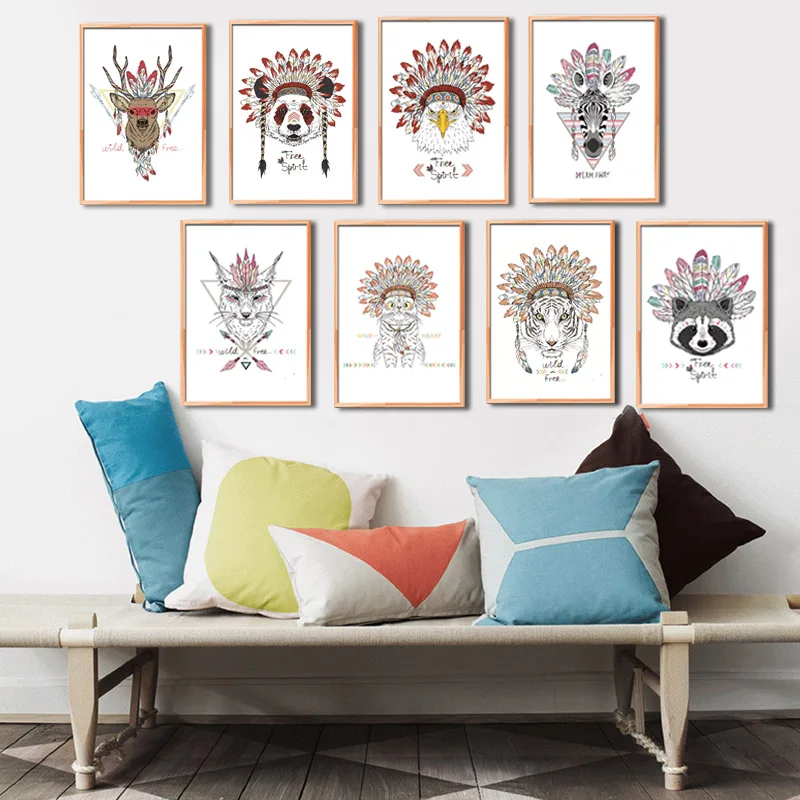 Indian-Animals-Head-Hippie-Deer-Horse-Zebra-A4-No-Framed-Canvas-Painting-Art-Print-Poster-Wall