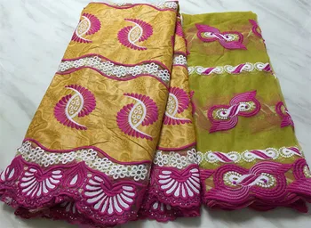 

Hot sale 5+2yards african bazin riche getzner fabric high quality guipure lace fabric nigerian lace fabrics for dress PL-E90