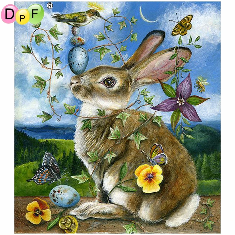 5D Diamond Painting Kits Grey Rabbit Snow Cross Stitch Embroidery Home Decor