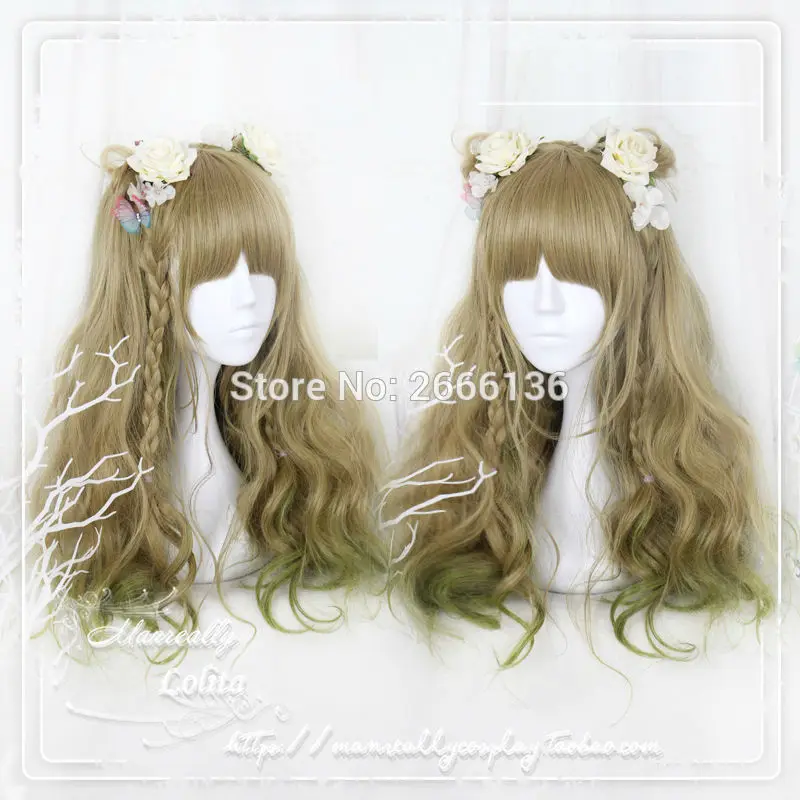 

65cm Fashion Harajuku Party Wig Lolita Harajuku Girls Cute Light Gold Wigs  COSPLAY Wig Style Free Shipping + cap No Headwear