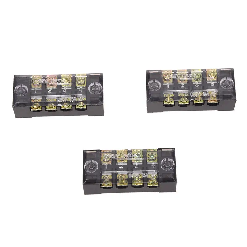 

3 Pcs 600V 15A 4 Positions Dual Rows Covered Barrier Screw Terminal Block Strip