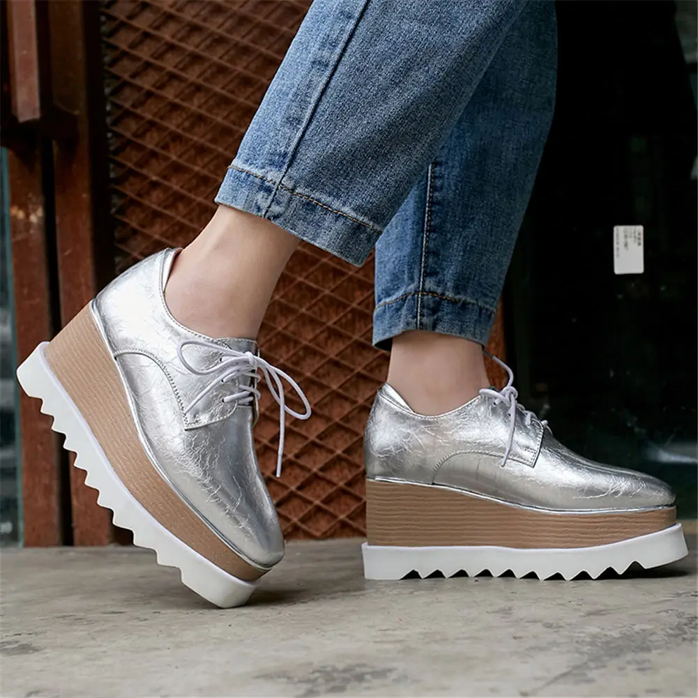 

Brand Design Big Size 42 Genuine Cow Leather Flat Platform Woman Shoes Girls Youthful Shoelaces Leisure Shoes Woman Flats 2019