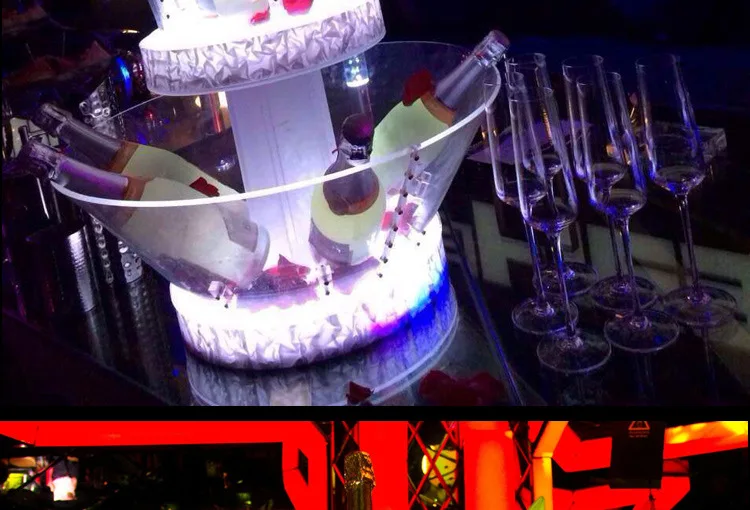 3 слоя светодиодный лед ведро башня заряжаемый светящийся шампанское вино/пиво охладитель льда держатели акриловый винный шкаф для свадьбы/бар/вечерние