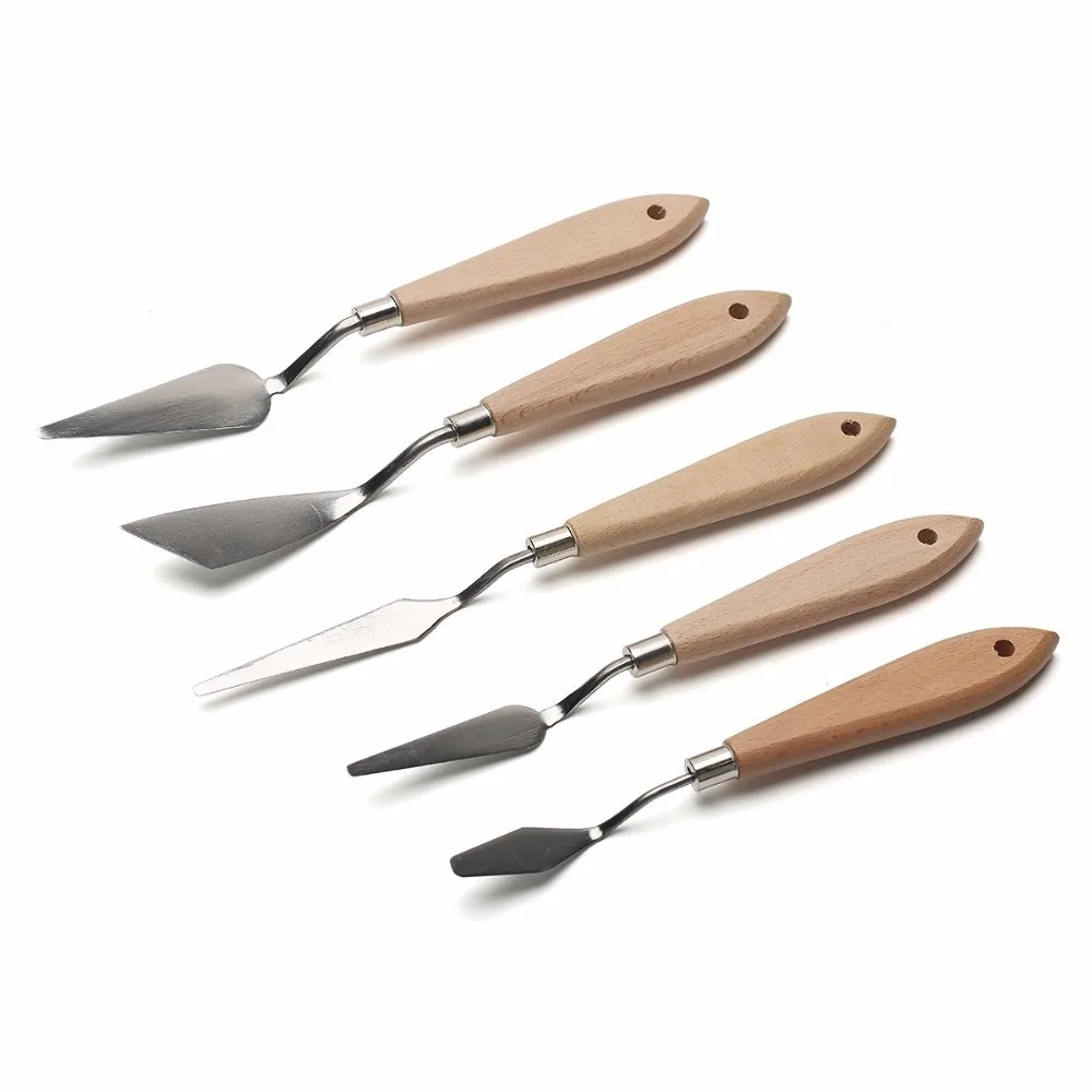 

MEEDEN 5PCS Palette Scraper Set For Artist Oil Painting Tools Painting Knife Blade Wooden Handle