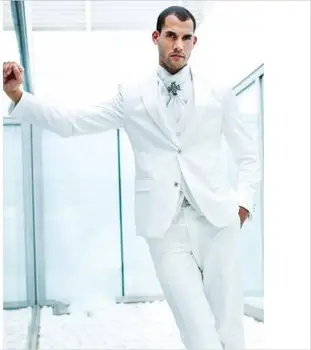 

Elegant Pure White Men Suits For Wedding 2017 Simple Fashion 3Pieces Groomsmen Suits Men's Formal Occasion Wear(Coat+Pants+Vest)