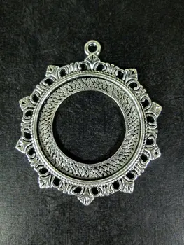 

4 30mm filigree silver plated bezel settings, heavy duty round pendant blanks, B249theof