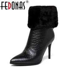 FEDONAS Fashion High Heel Zipper Ankle Boots Genuine Leather Shoes Woman Pointed Toe Martin Boots Women Autumn Winter Boots