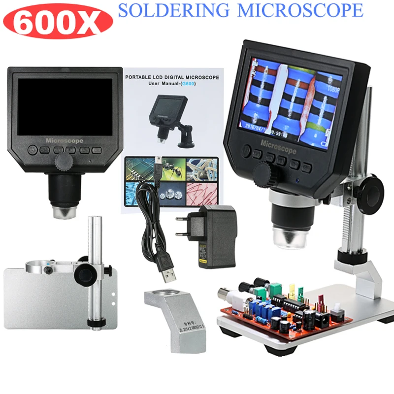 Цифровой микроскоп 600X электронный видеомикроскоп 4 3 дюймов HD ЖК дисплей для