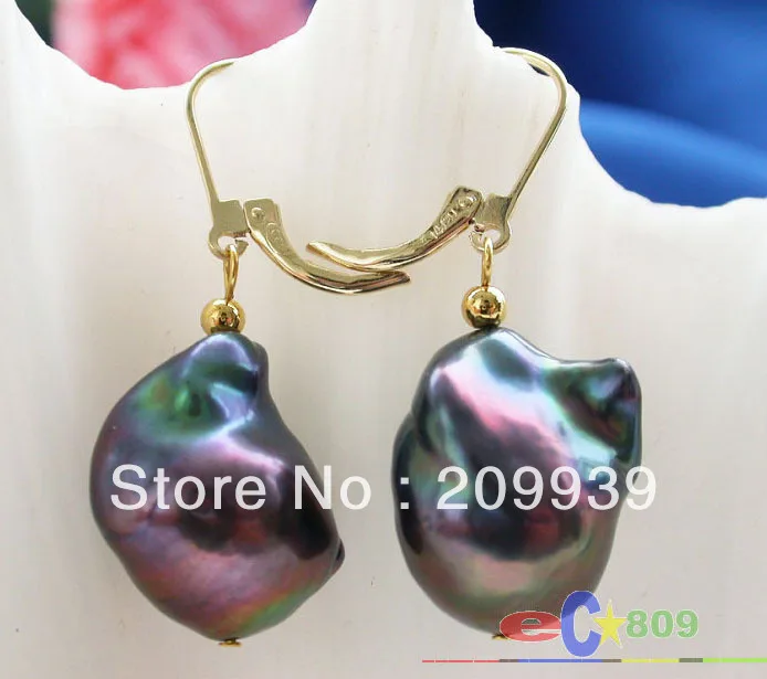 

hj 0050 19mm baroque peacock black KESHI REBORN PEARL dangle earring