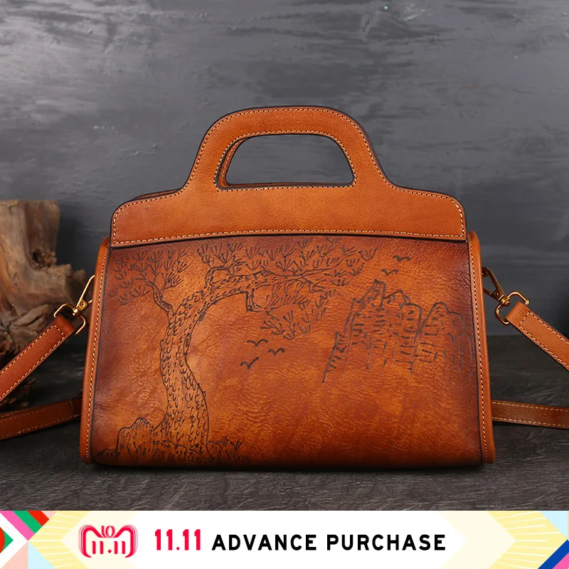 

modis Hand-painted tree women bag genuine leather bag handbag purse 2018 bolsa feminina luxury designer clutch canta shoulder