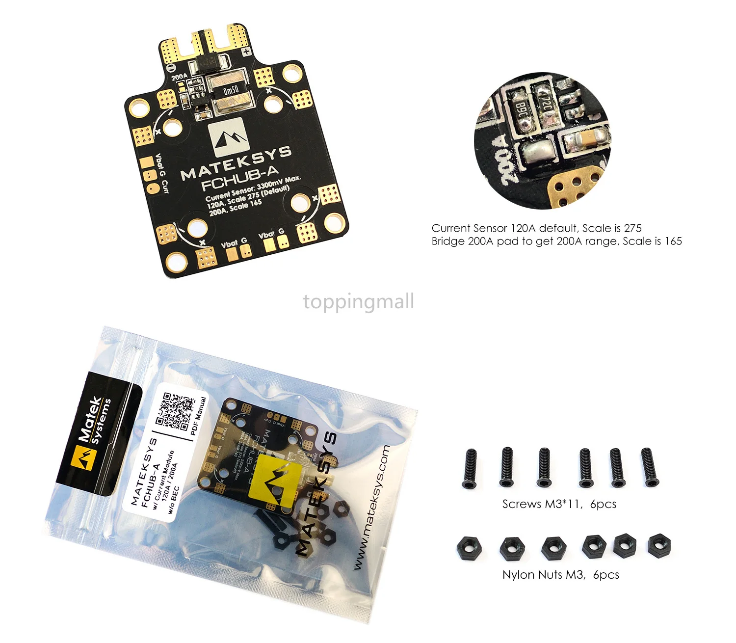 Matek распределительная плата FCHUB-A 120A/200A PDB датчик мощности тока для F411 Mini F4 Контроллер полета Мультикоптер 30% ВЫКЛ