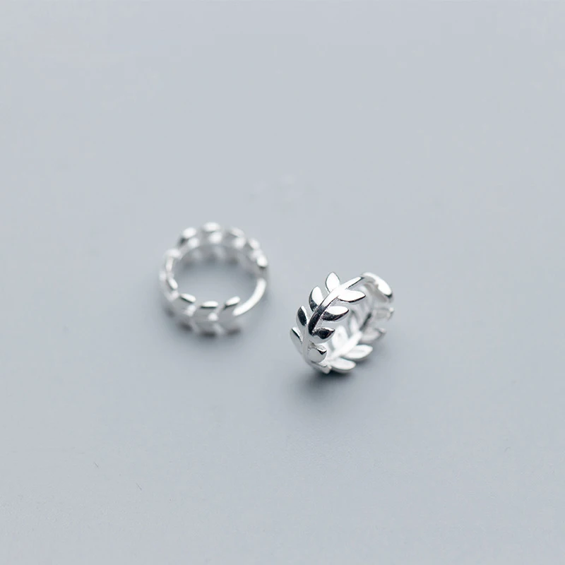

Real 925 Sterling Silver Plant Leaf Small Hoop Earring for Women Lady Girls Wedding Charm Fine Jewelry (SE310)