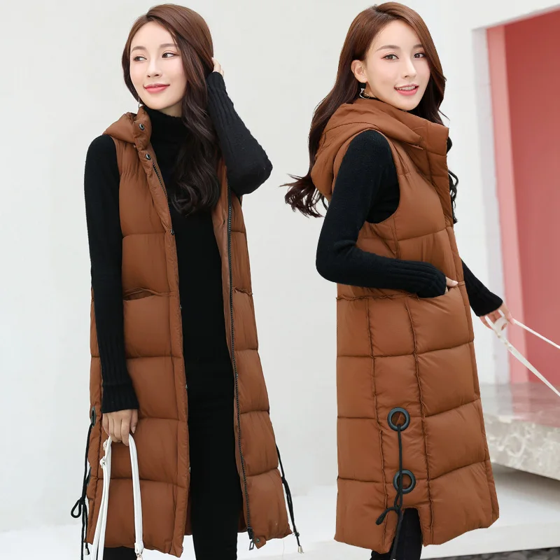 

Brieuces Winter vest women hooded down cotton vest long warm waistcoat veste femme casual thicken vest jacket plus size 3XL