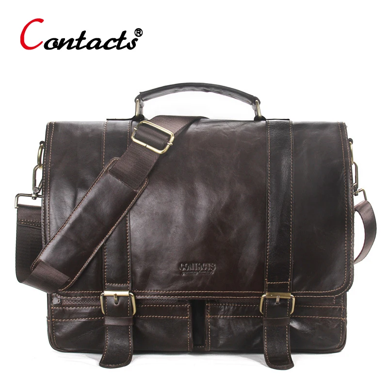 

CONTACT'S Genuine Leather Men messenger bag male Handbag Shoulder Bags Large Capacity Handbags Briefcases Laptop Crossbody Bags