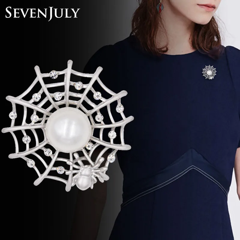 

Lifelike Metal Spiderweb Brooch Pin Insect Fashion Jewelry Crystal Rhinestone Women Pearl Scarf Clip Accessory