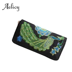 Aelicy китайский стиль длинный кошелек женские этнические монетница ручной работы изысканный расшитая сумка, клатч женские винтажные молнии