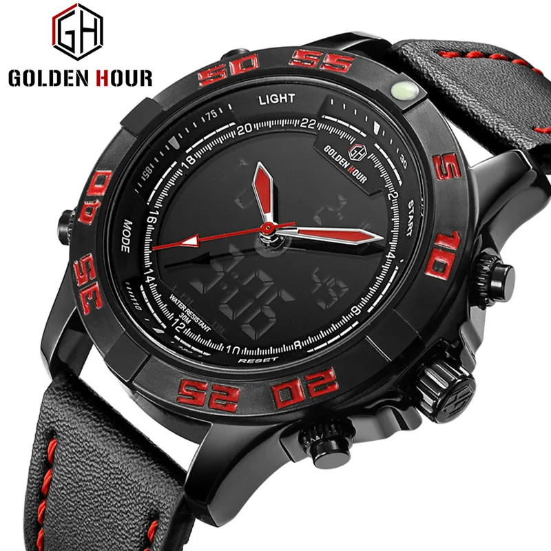 Goldenhour Марка Аналоговый Повседневные часы Для мужчин кожаные модные Повседневное