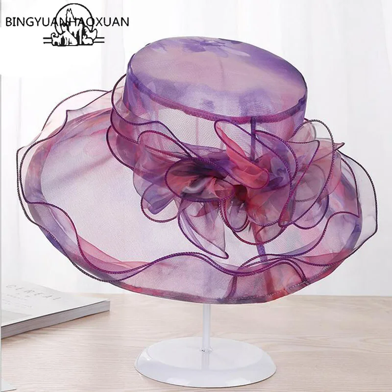 

BINGYUANHAOXUAN 2018 Women Fashion Design Women Beach Sun Hat New Ladies Flower Sunhat Travel Foldable Brimmed Sunscreen Cap