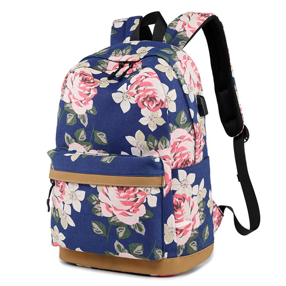Женский рюкзак для ноутбука Mochila Escolar тканевый женский с внешней usb зарядкой