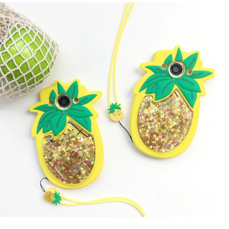 

3D Summer Fruit Pineapple Liquid Quicksand Glitter Phone Case for Meitu M6 M6S 5.0" Soft Silicone Cover Fundas Coque with Strap