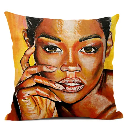 Художественная подушка для африканской женщины, художественная подушка, чехол для подушки с акварельным рисунком танцующей Африканской леди, льняной чехол для подушки - Цвет: 11