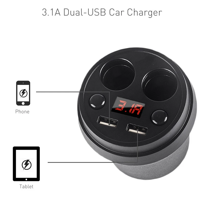  Universal 3.1A Dual USB Charger Socket Car Cigarette Lighter Dual Cup Holder Adapter Power Supply For iPhone 5 6 7 Samsung S6 7