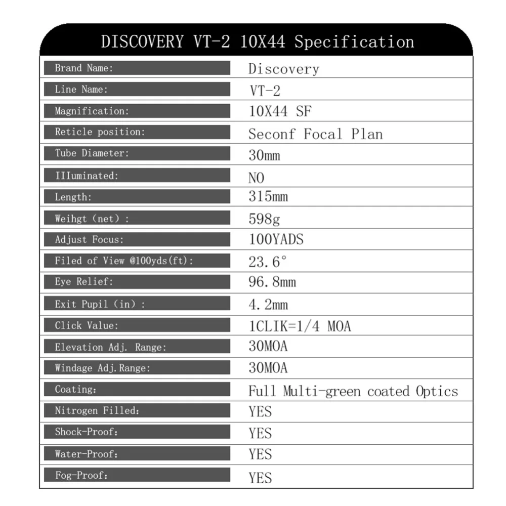 Обнаружение оптический прицел VT-2 10X44 SF тактический прицел с Mil точка сетка фиксированная мощность прицел