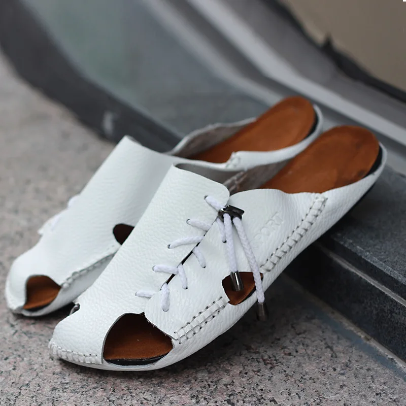 mens white leather slippers