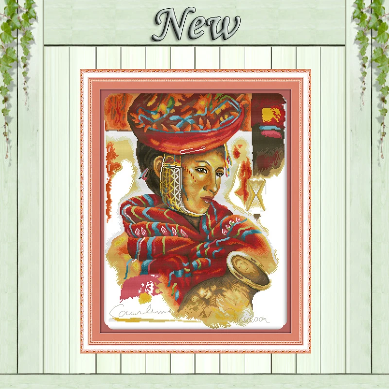 

Beauty Woman and clay pot painting Counted Print on canvas DMC 11CT 14CT Cross Stitch kits Needlework Sets embroidery Home Decor