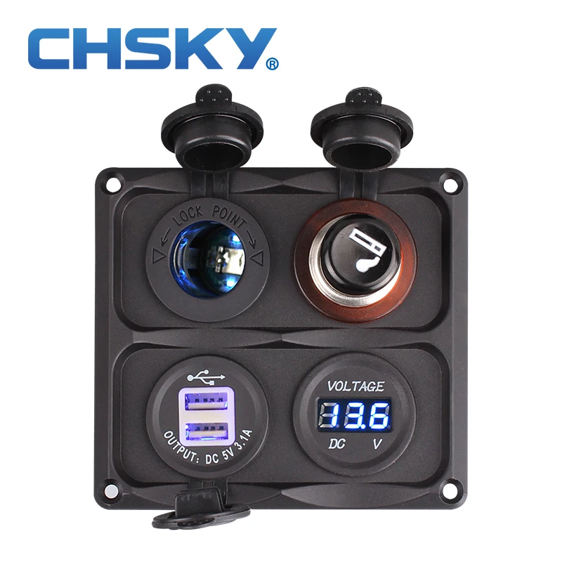 Сетевая панель CHSKY с 4 отверстиями и синим светодиодом 12 В USB 3 1 А адаптер питания